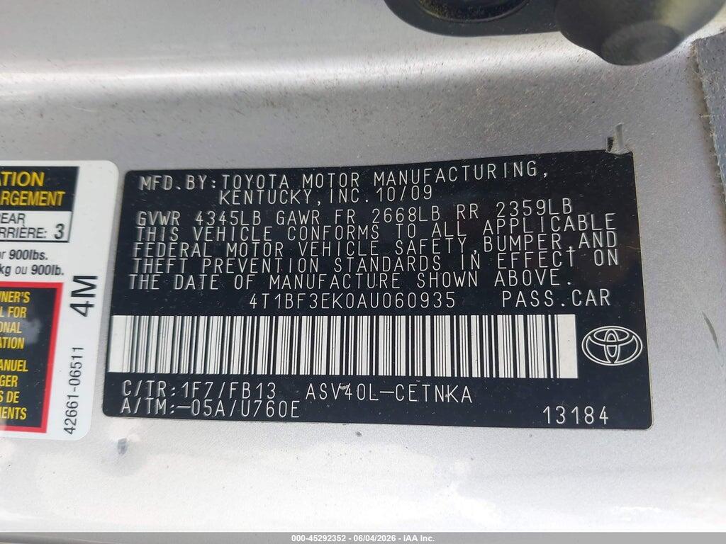4T1BF3EK0AU060935 2010 TOYOTA CAMRY photo no. 9