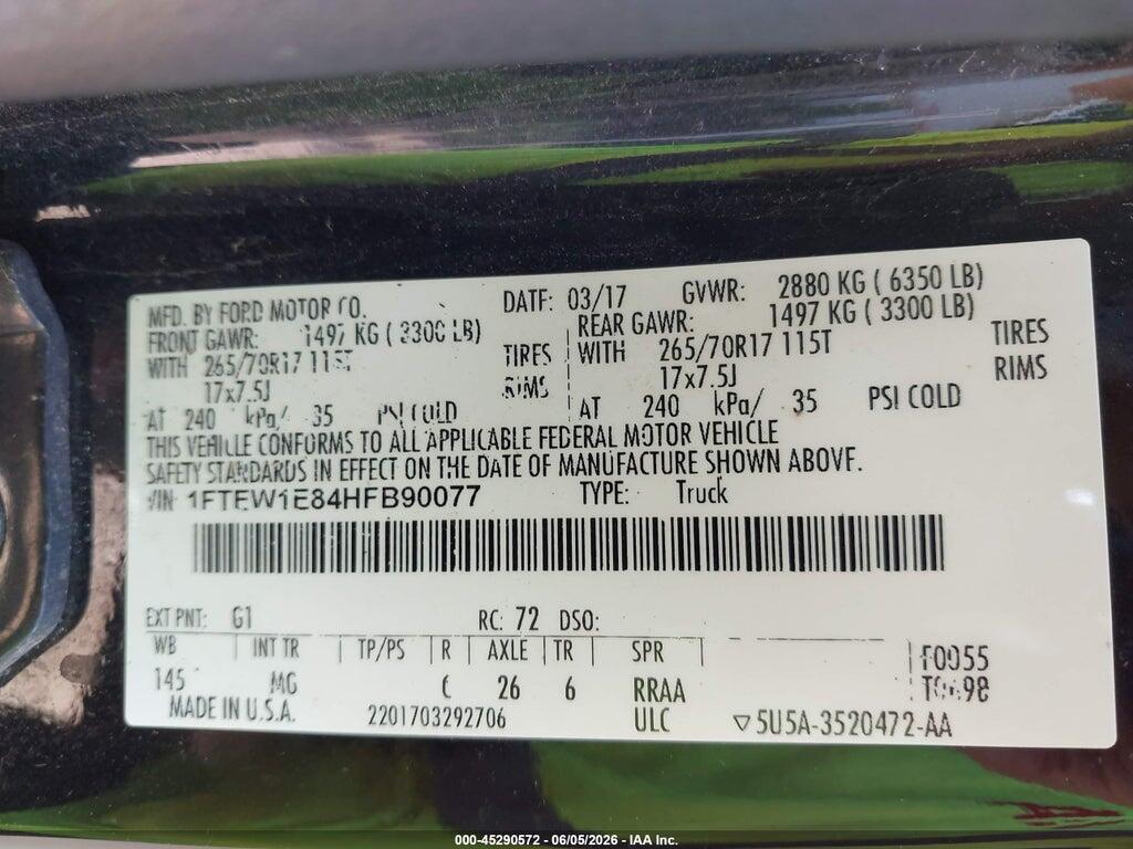 1FTEW1E84HFB90077 2017 FORD F-150 photo no. 9