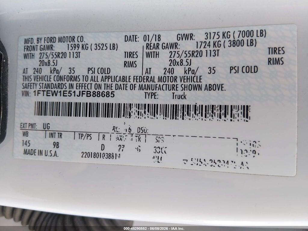 1FTEW1E51JFB88685 2018 FORD F-150 photo no. 9