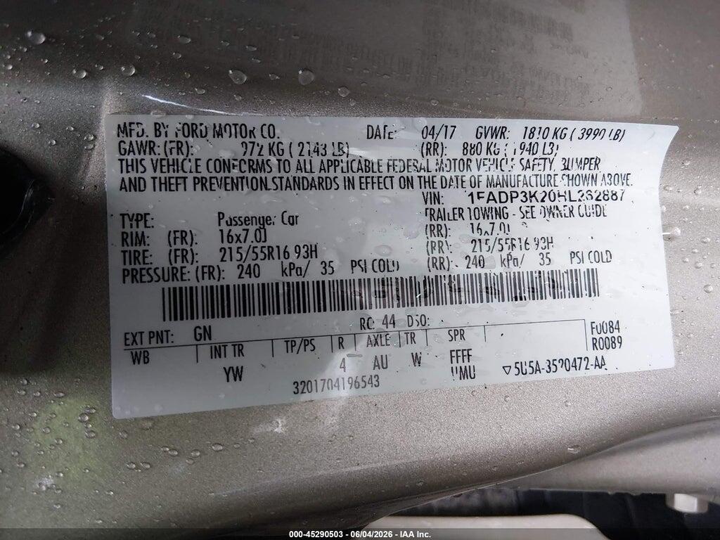 1FADP3K20HL262887 2017 FORD FOCUS photo no. 9