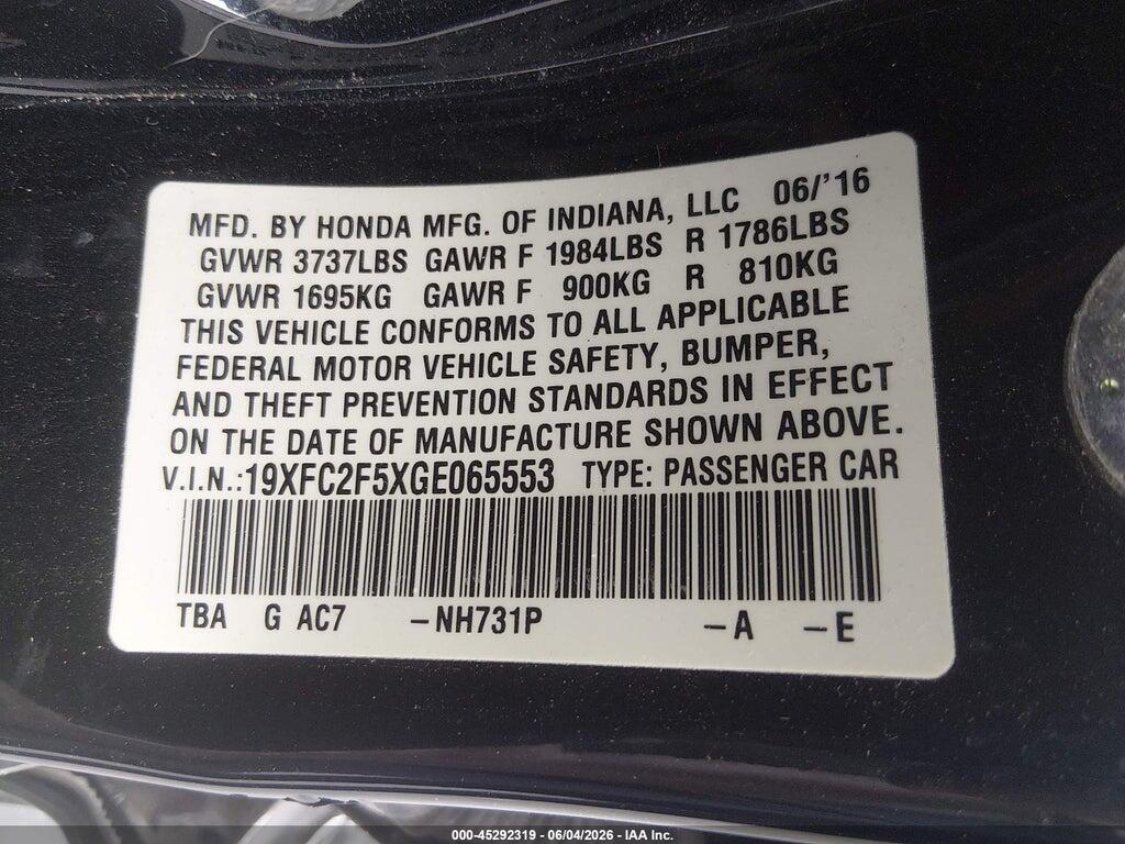 19XFC2F5XGE065553 2016 HONDA CIVIC photo no. 9