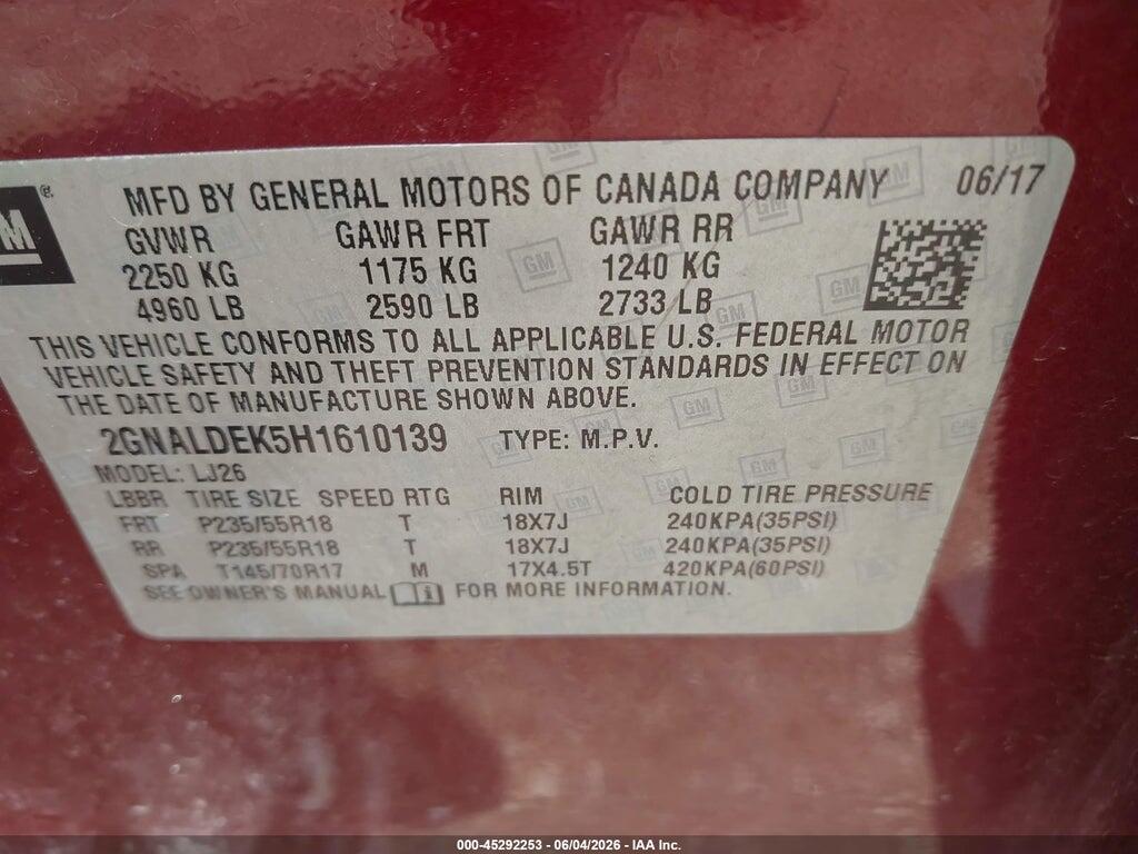 2GNALDEK5H1610139 2017 CHEVROLET EQUINOX photo no. 9