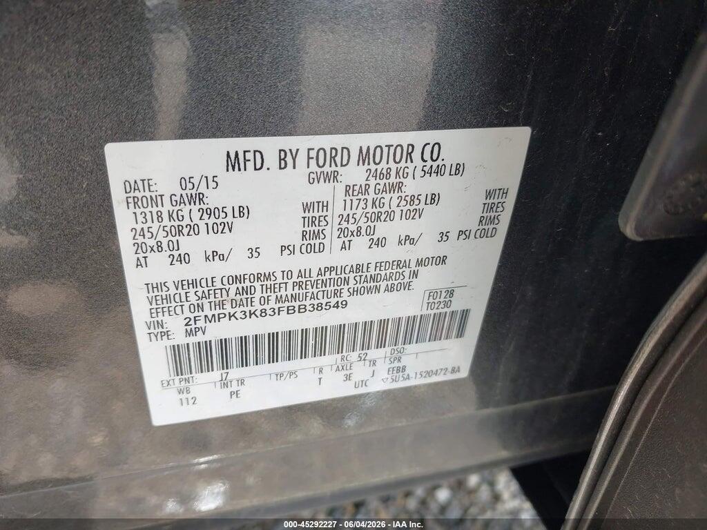 2FMPK3K83FBB38549 2015 FORD EDGE photo no. 9