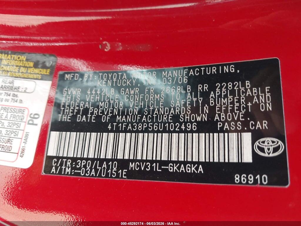 4T1FA38P56U102496 2006 TOYOTA CAMRY SOLARA photo no. 9