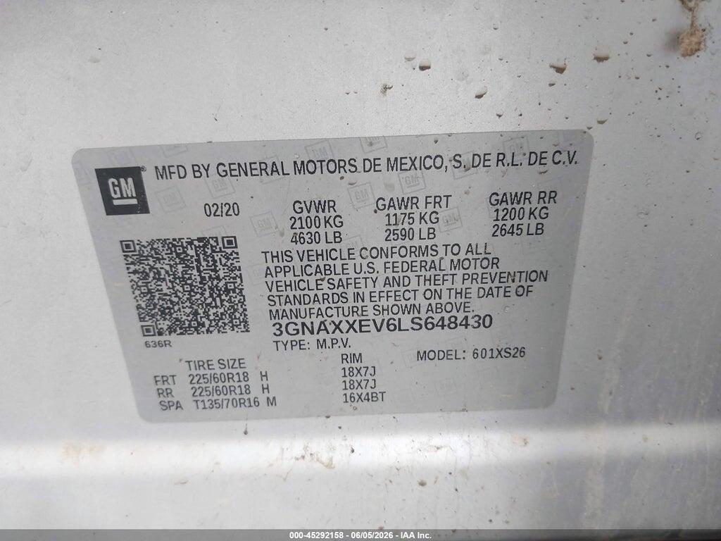 3GNAXXEV6LS648430 2020 CHEVROLET EQUINOX photo no. 9