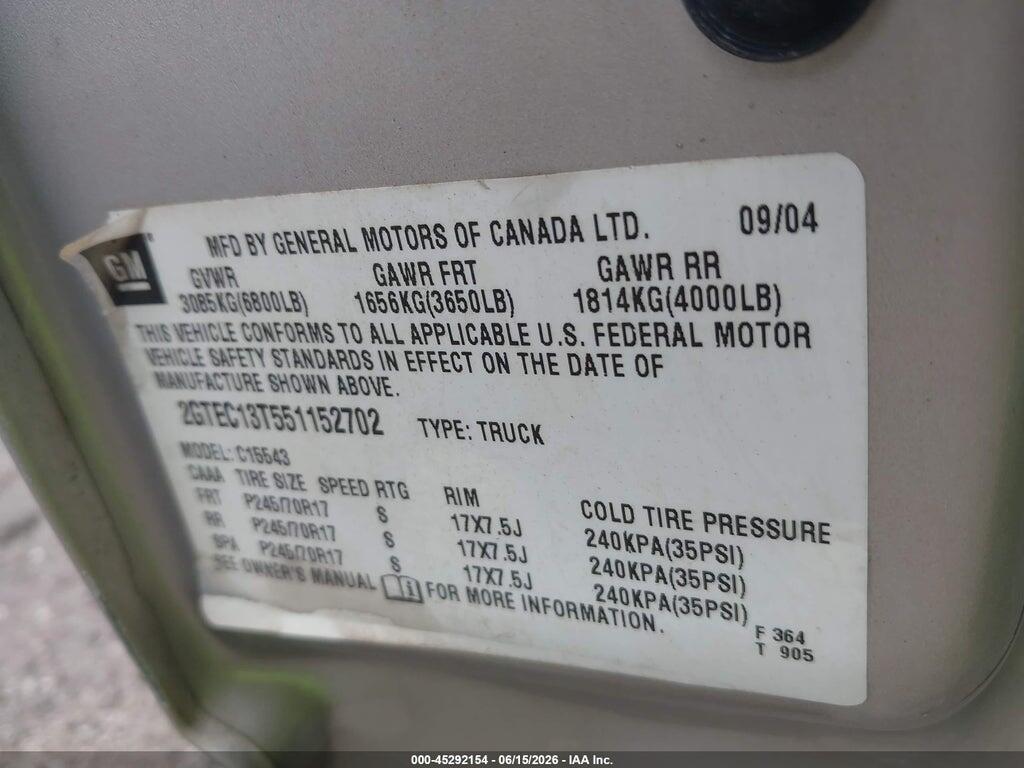 2GTEC13T551152702 2005 GMC SIERRA 1500 photo no. 9