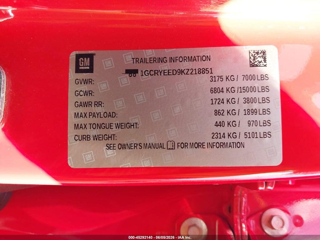 1GCRYEED9KZ218851 2019 CHEVROLET SILVERADO 1500 photo no. 9