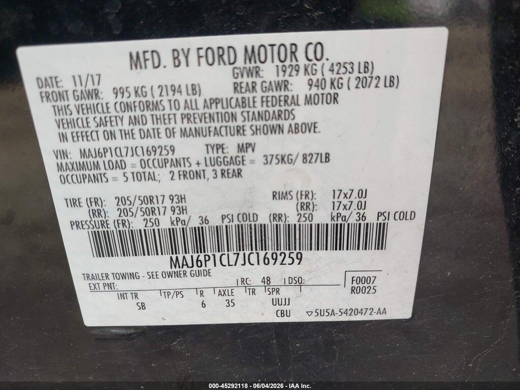 MAJ6P1CL7JC169259 2018 FORD ECOSPORT photo no. 9