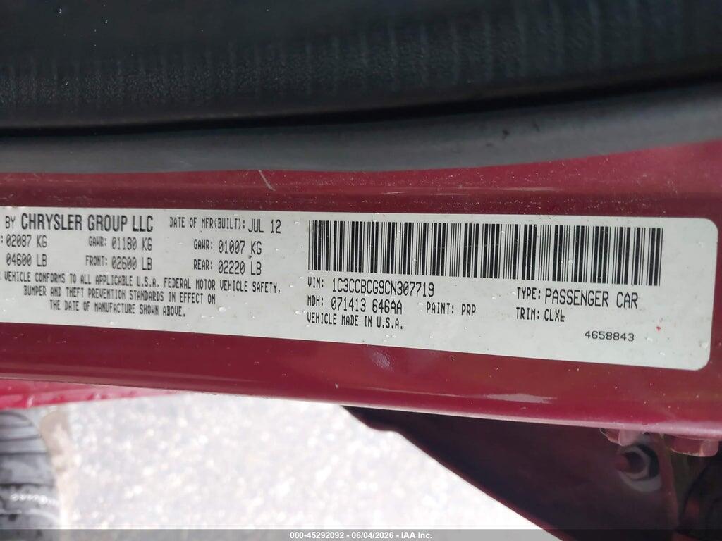 1C3CCBCG9CN307719 2012 CHRYSLER 200 photo no. 9