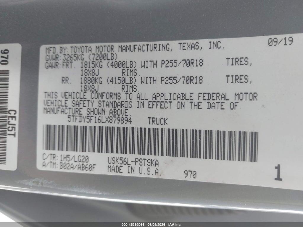 5TFDY5F16LX879894 2020 TOYOTA TUNDRA photo no. 9
