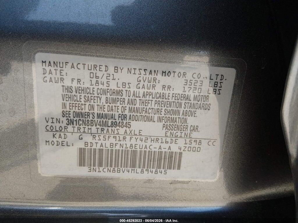 3N1CN8BV4ML894845 2021 NISSAN VERSA photo no. 9
