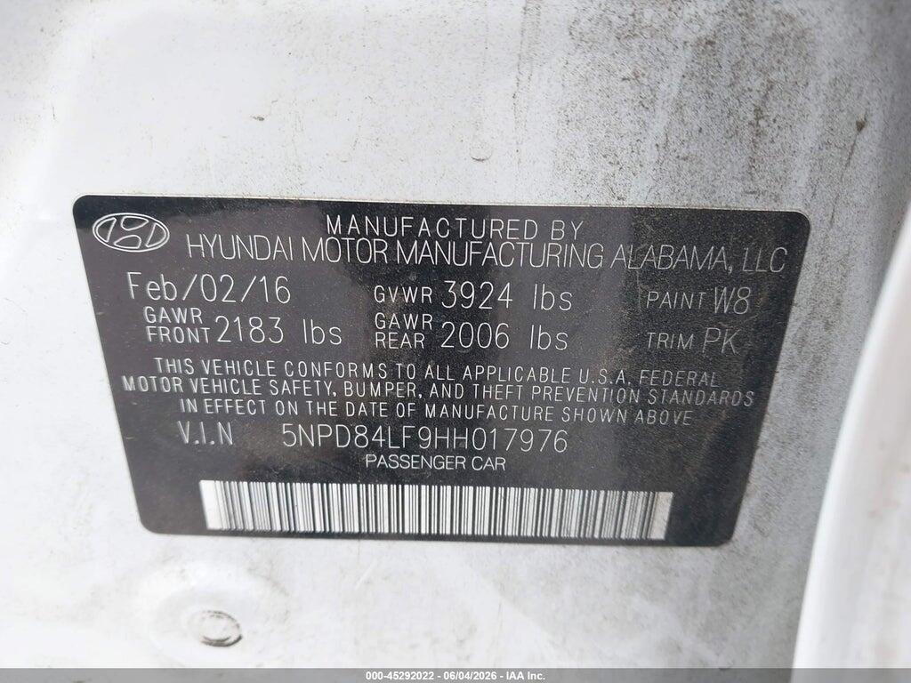 5NPD84LF9HH017976 2017 HYUNDAI ELANTRA photo no. 9