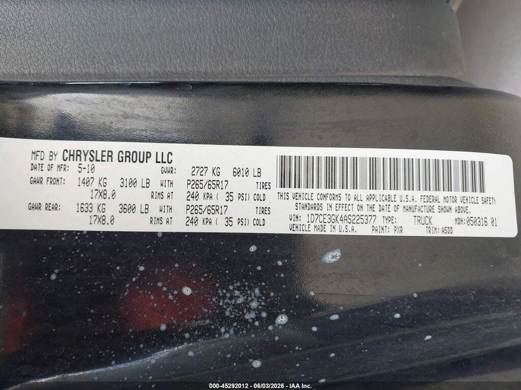 1D7CE3GK4AS225377 2010 DODGE DAKOTA photo no. 9