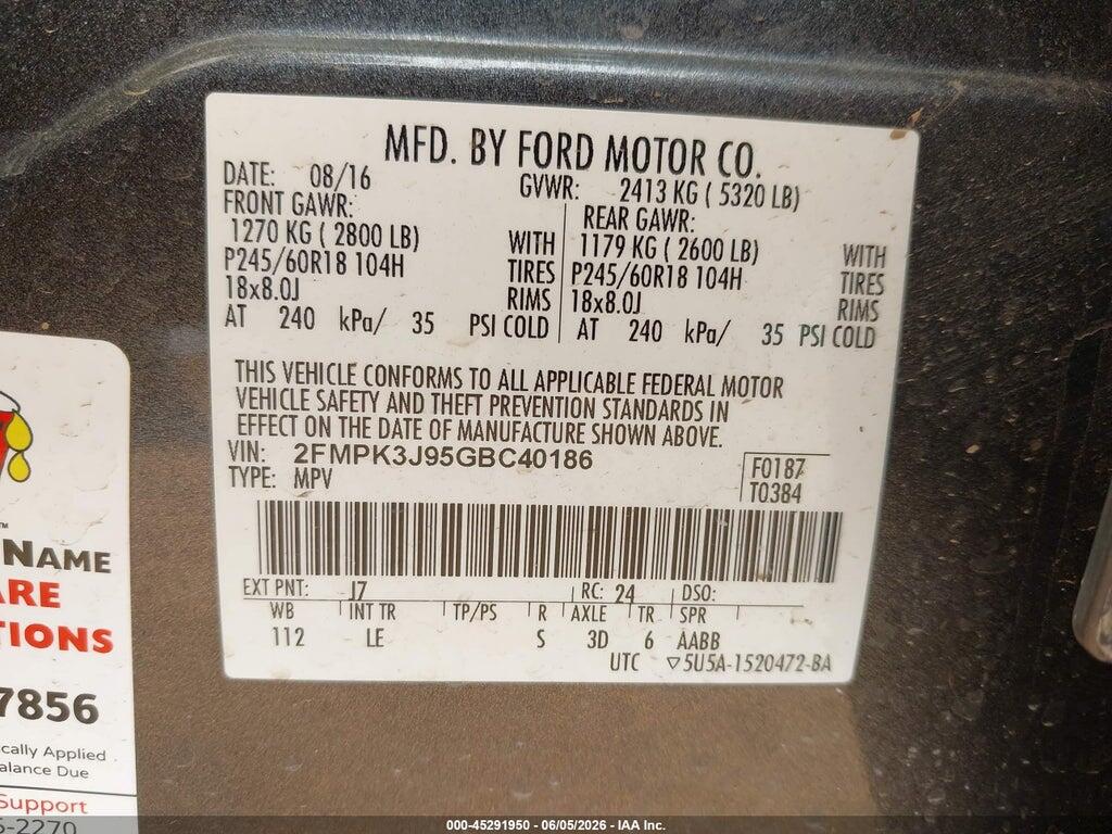 2FMPK3J95GBC40186 2016 FORD EDGE photo no. 9