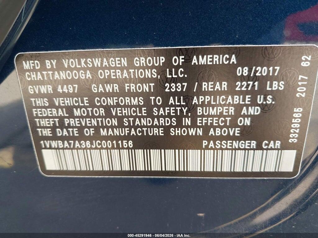 1VWBA7A36JC001156 2018 VOLKSWAGEN PASSAT photo no. 9