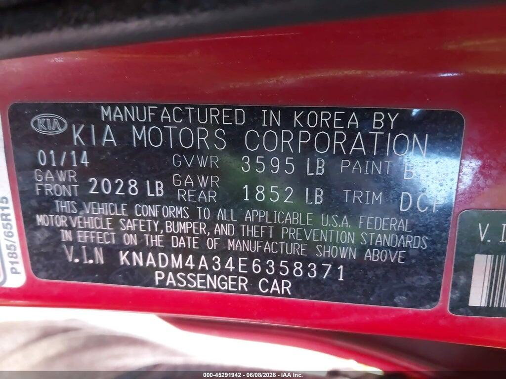KNADM4A34E6358371 2014 KIA RIO photo no. 9