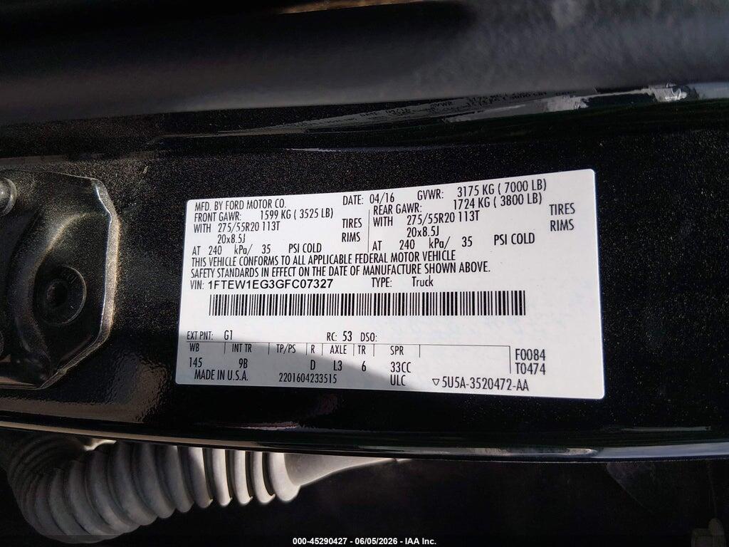 1FTEW1EG3GFC07327 2016 FORD F-150 photo no. 9