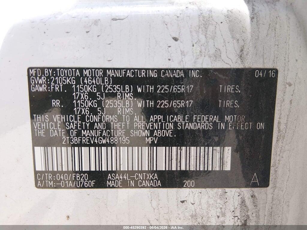 2T3BFREV4GW488195 2016 TOYOTA RAV4 photo no. 9