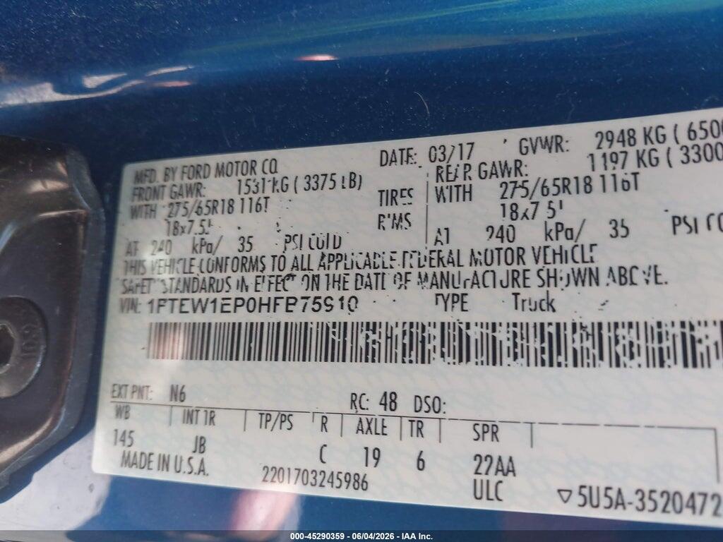 1FTEW1EP0HFB75910 2017 FORD F-150 photo no. 9
