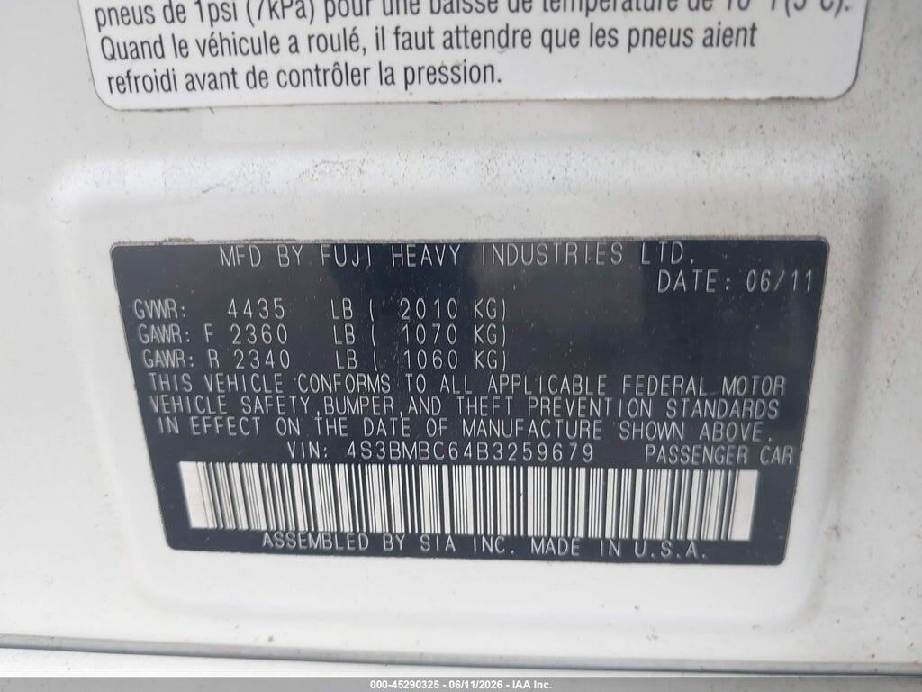 4S3BMBC64B3259679 2011 SUBARU LEGACY photo no. 9