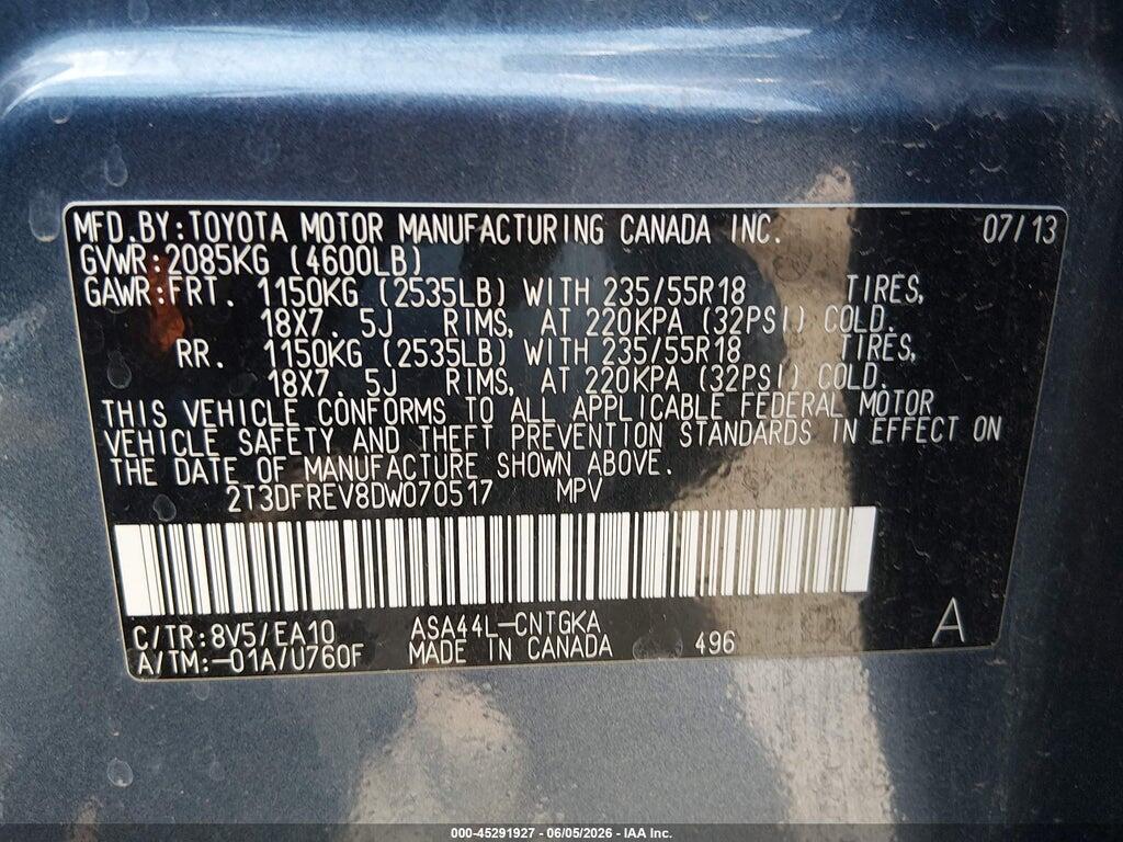 2T3DFREV8DW070517 2013 TOYOTA RAV4 photo no. 9