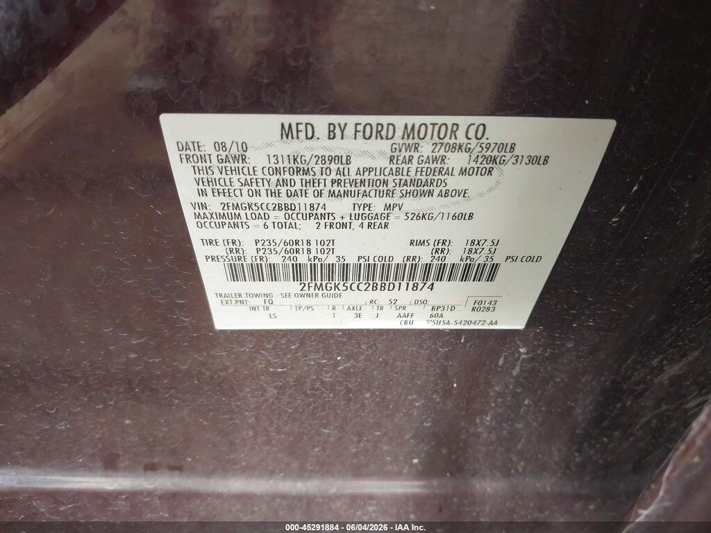 2FMGK5CC2BBD11874 2011 FORD FLEX photo no. 9