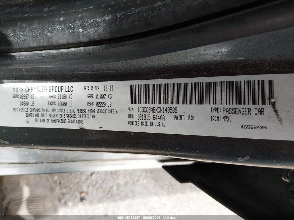 1C3CCBABXCN149589 2012 CHRYSLER 200 photo no. 9