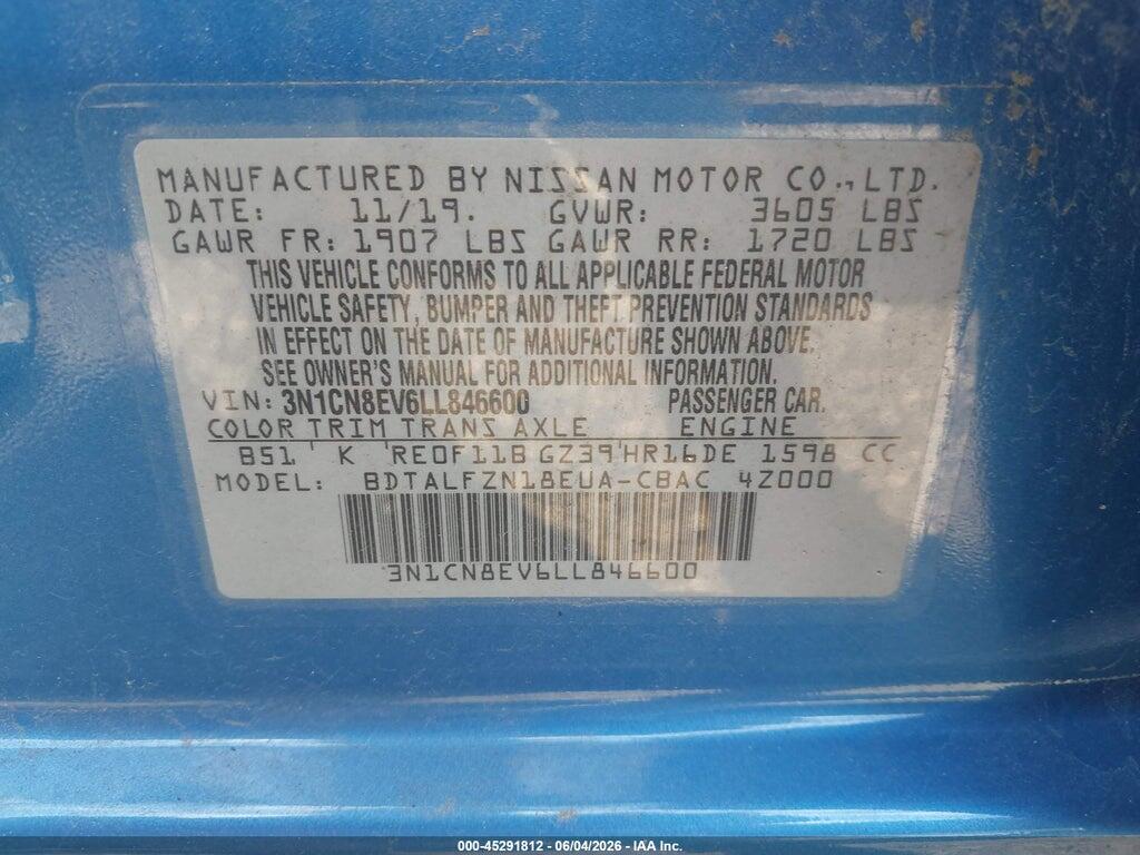 3N1CN8EV6LL846600 2020 NISSAN VERSA photo no. 9