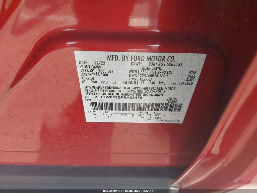 3FTTW8F92PRA03475 2023 FORD MAVERICK photo no. 9