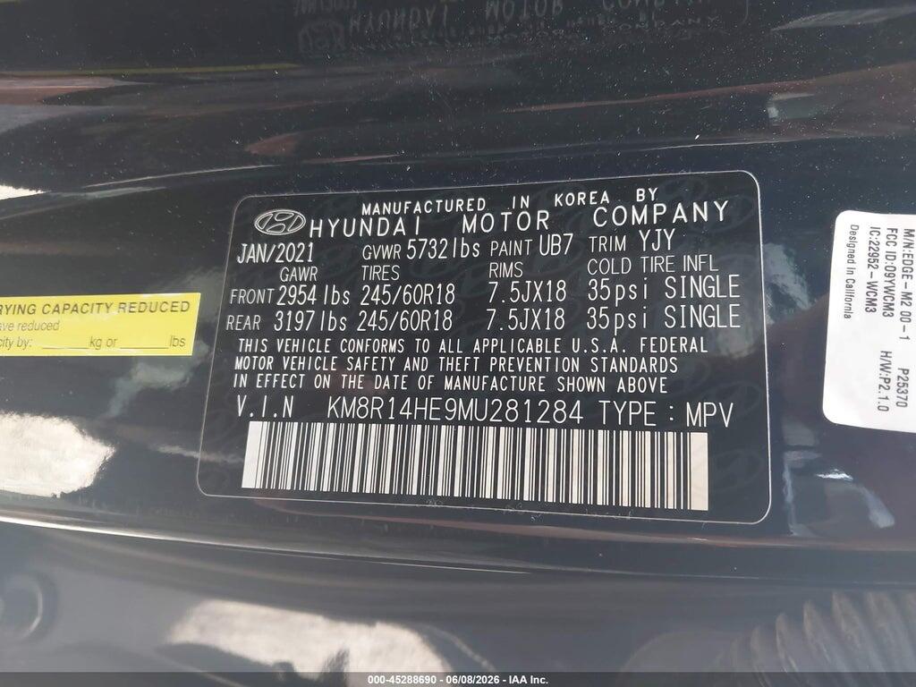 KM8R14HE9MU281284 2021 HYUNDAI PALISADE photo no. 9