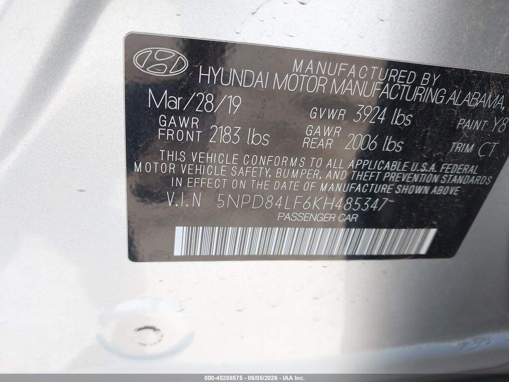 5NPD84LF6KH485347 2019 HYUNDAI ELANTRA photo no. 9