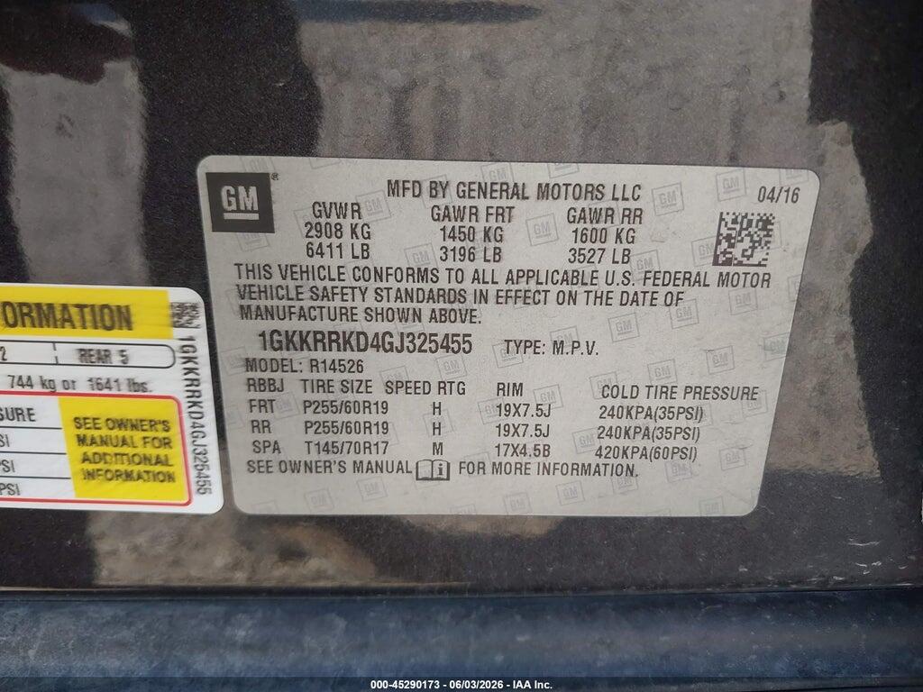 1GKKRRKD4GJ325455 2016 GMC ACADIA photo no. 9