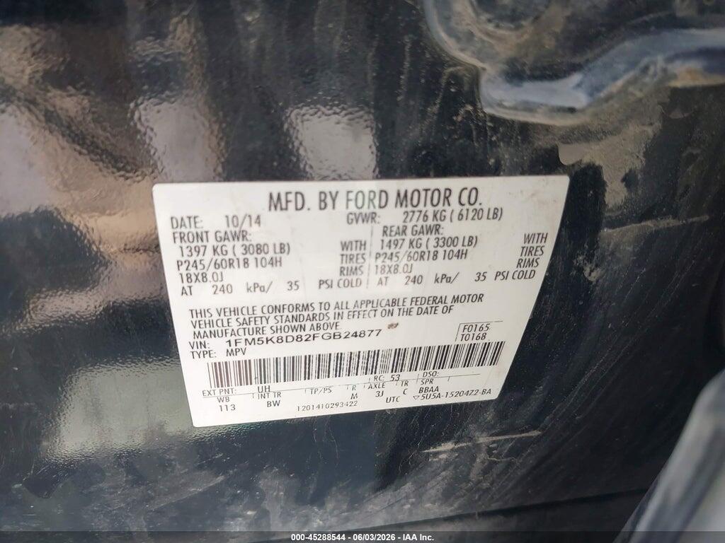 1FM5K8D82FGB24877 2015 FORD EXPLORER photo no. 9