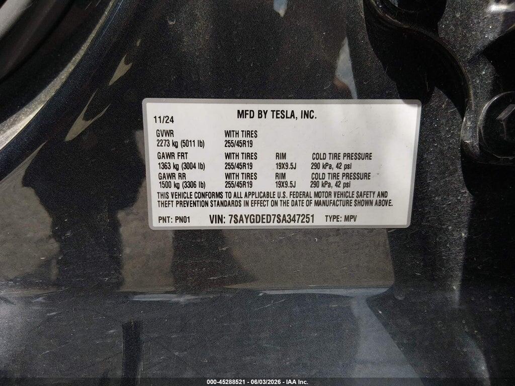 7SAYGDED7SA347251 2025 TESLA MODEL Y photo no. 9