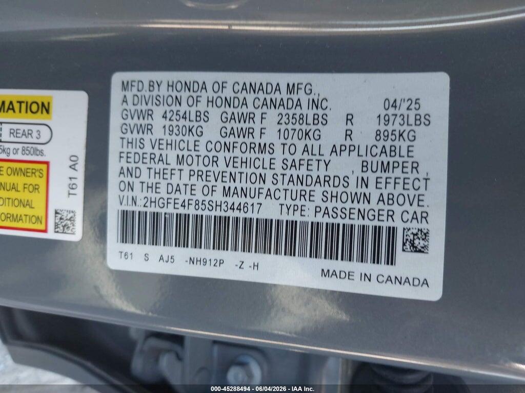 2HGFE4F85SH344617 2025 HONDA CIVIC HYBRID photo no. 9