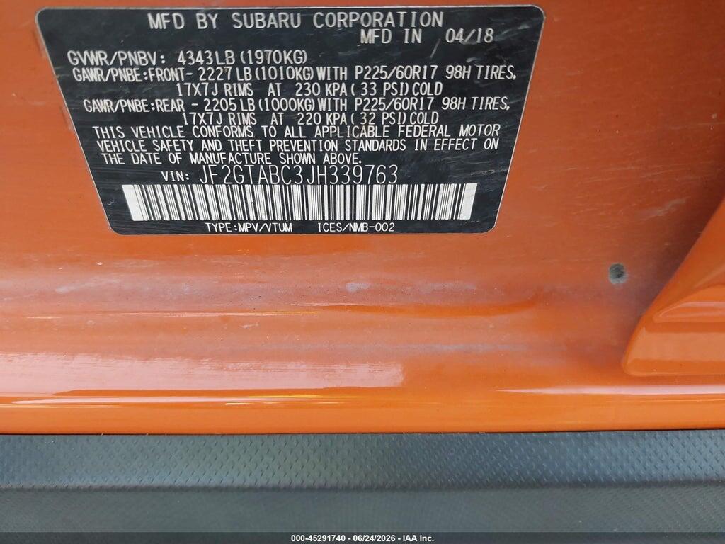 JF2GTABC3JH339763 2018 SUBARU CROSSTREK photo no. 9