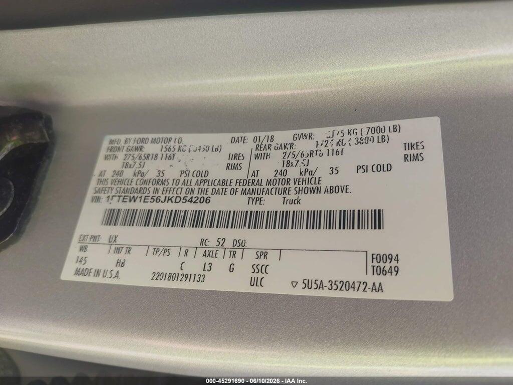 1FTEW1E56JKD54206 2018 FORD F-150 photo no. 9