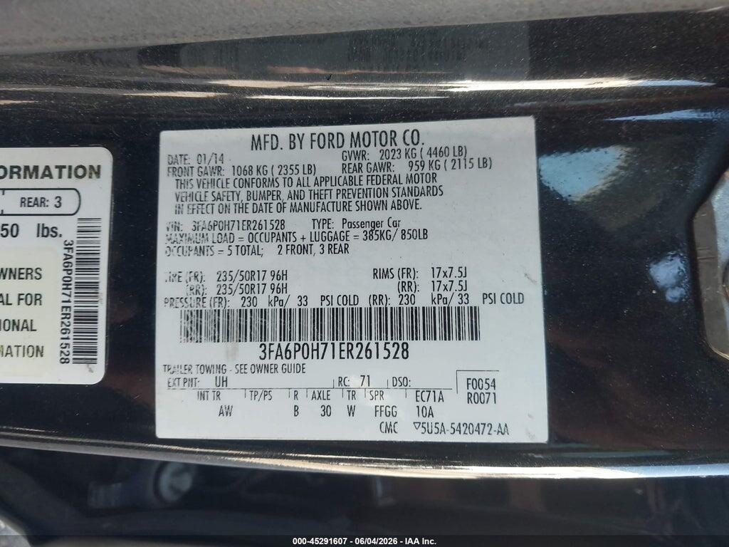 3FA6P0H71ER261528 2014 FORD FUSION photo no. 9