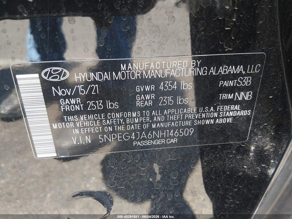 5NPEG4JA6NH146509 2022 HYUNDAI SONATA photo no. 9
