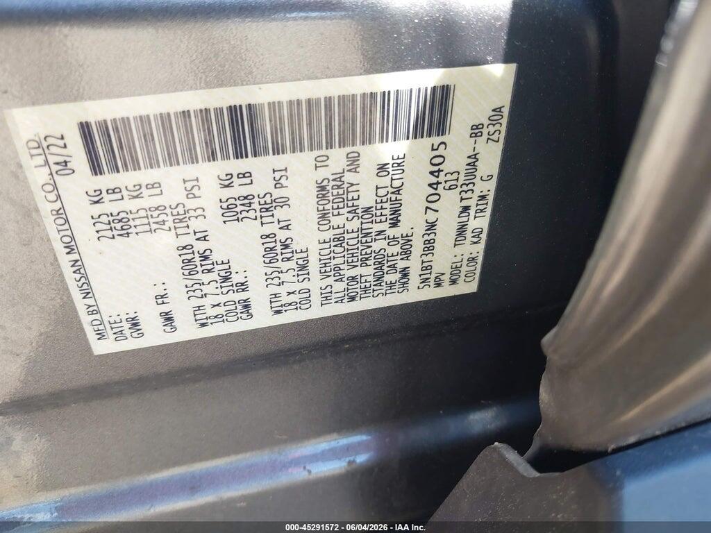 5N1BT3BB3NC704405 2022 NISSAN ROGUE photo no. 9
