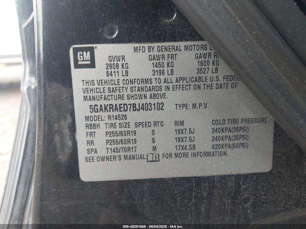5GAKRAED7BJ403102 2011 BUICK ENCLAVE photo no. 9