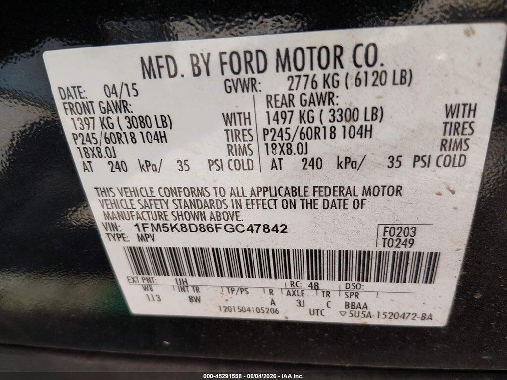 1FM5K8D86FGC47842 2015 FORD EXPLORER photo no. 9