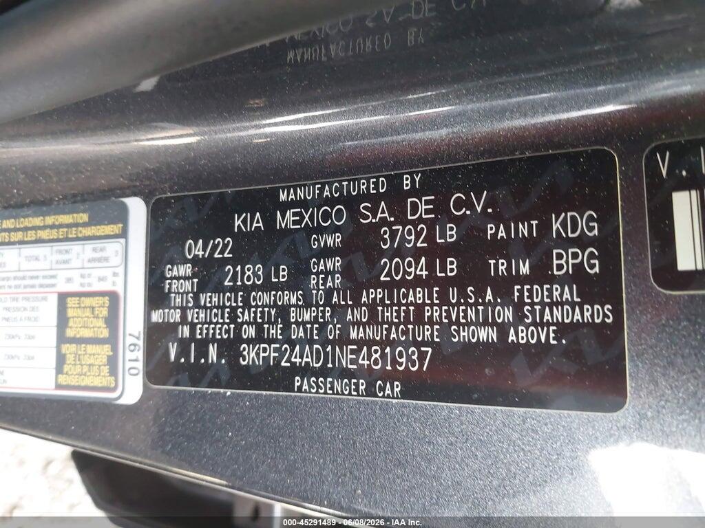 3KPF24AD1NE481937 2022 KIA FORTE photo no. 9