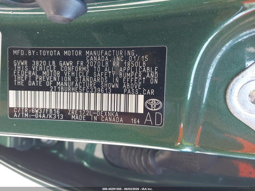 2T1BURHE5FC339613 2015 TOYOTA COROLLA photo no. 9