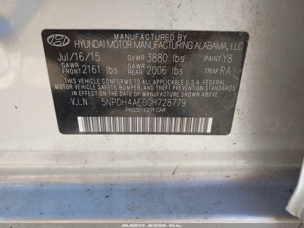 5NPDH4AE0GH728779 2016 HYUNDAI ELANTRA photo no. 9