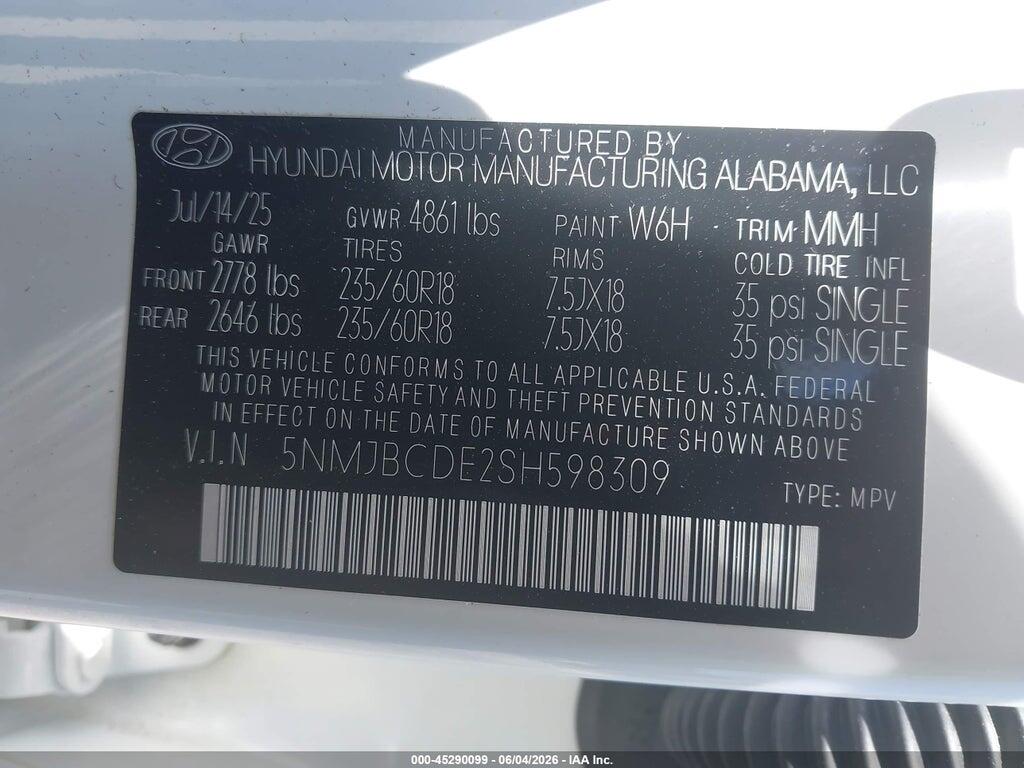 5NMJBCDE2SH598309 2025 HYUNDAI TUCSON photo no. 9