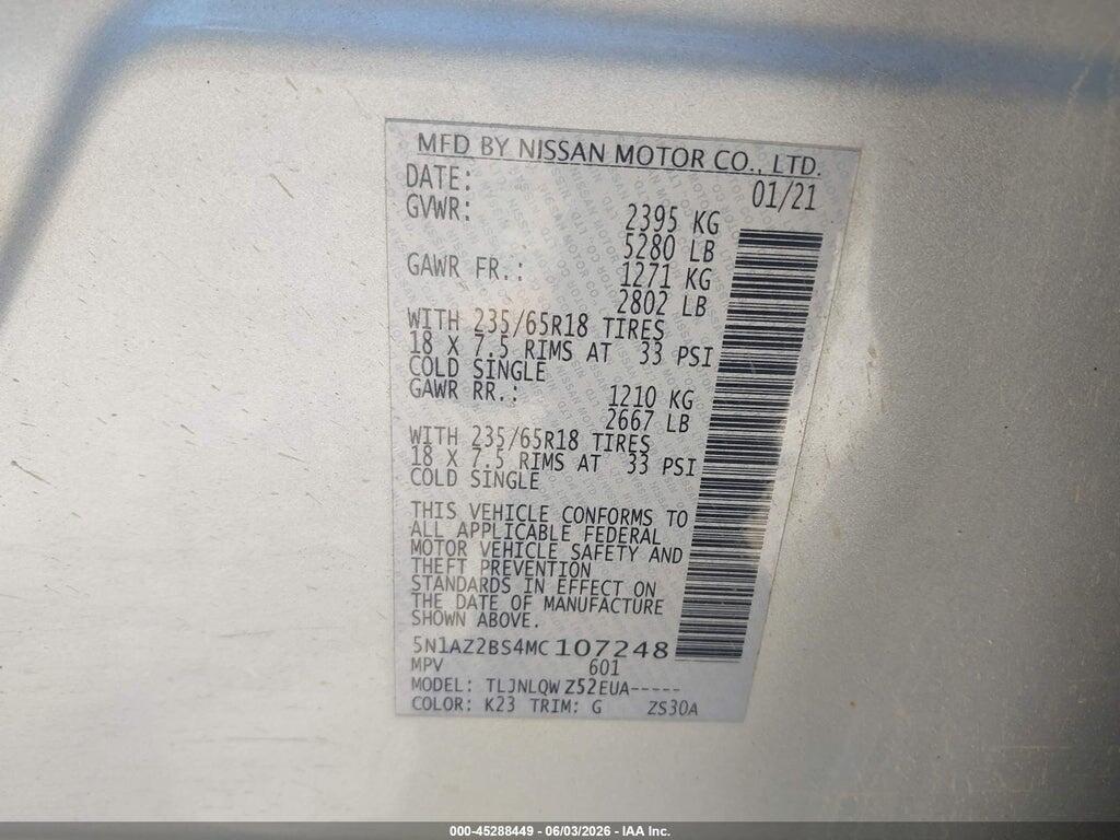 5N1AZ2BS4MC107248 2021 NISSAN MURANO photo no. 9