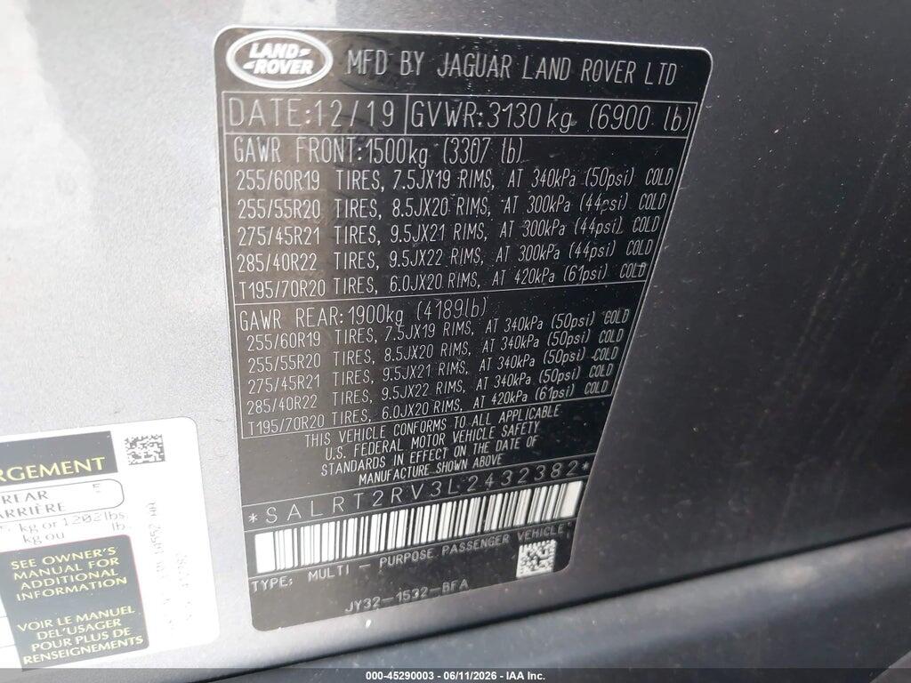 SALRT2RV3L2432382 2020 LAND ROVER DISCOVERY photo no. 9