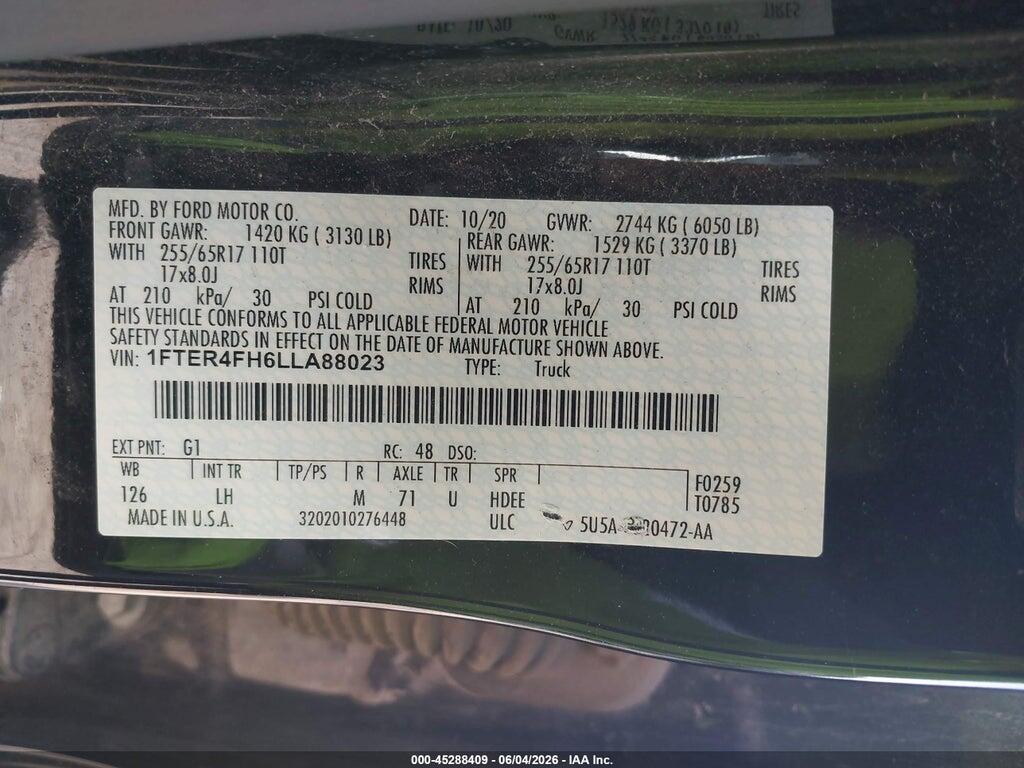 1FTER4FH6LLA88023 2020 FORD RANGER photo no. 9