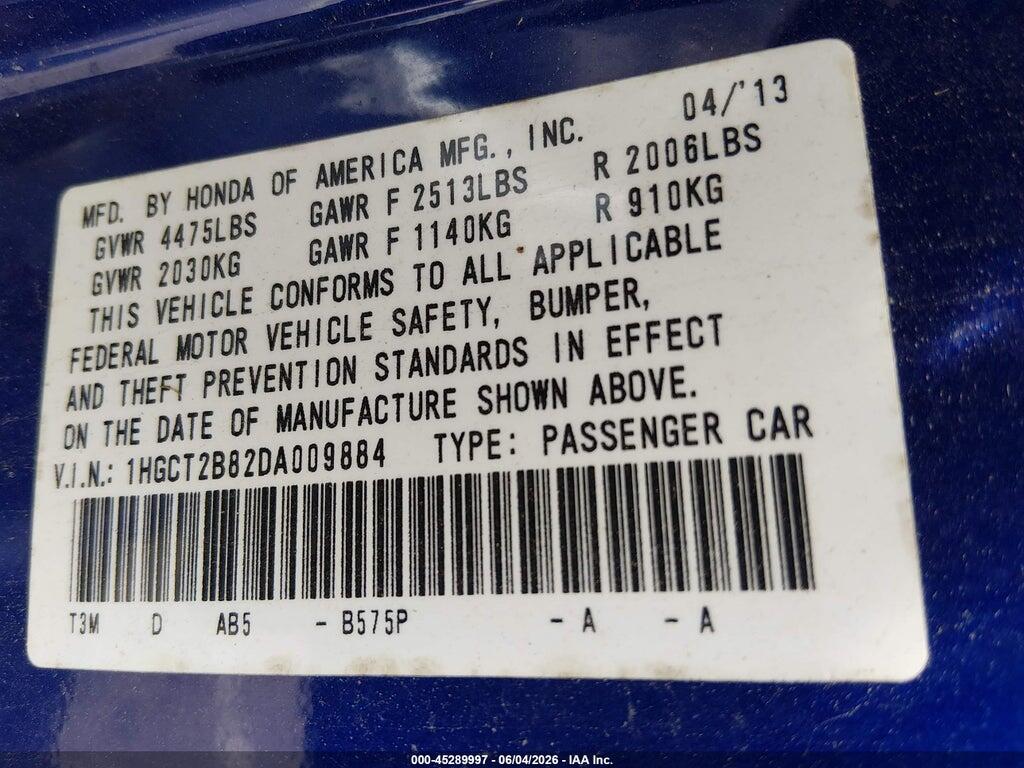 1HGCT2B82DA009884 2013 HONDA ACCORD photo no. 9